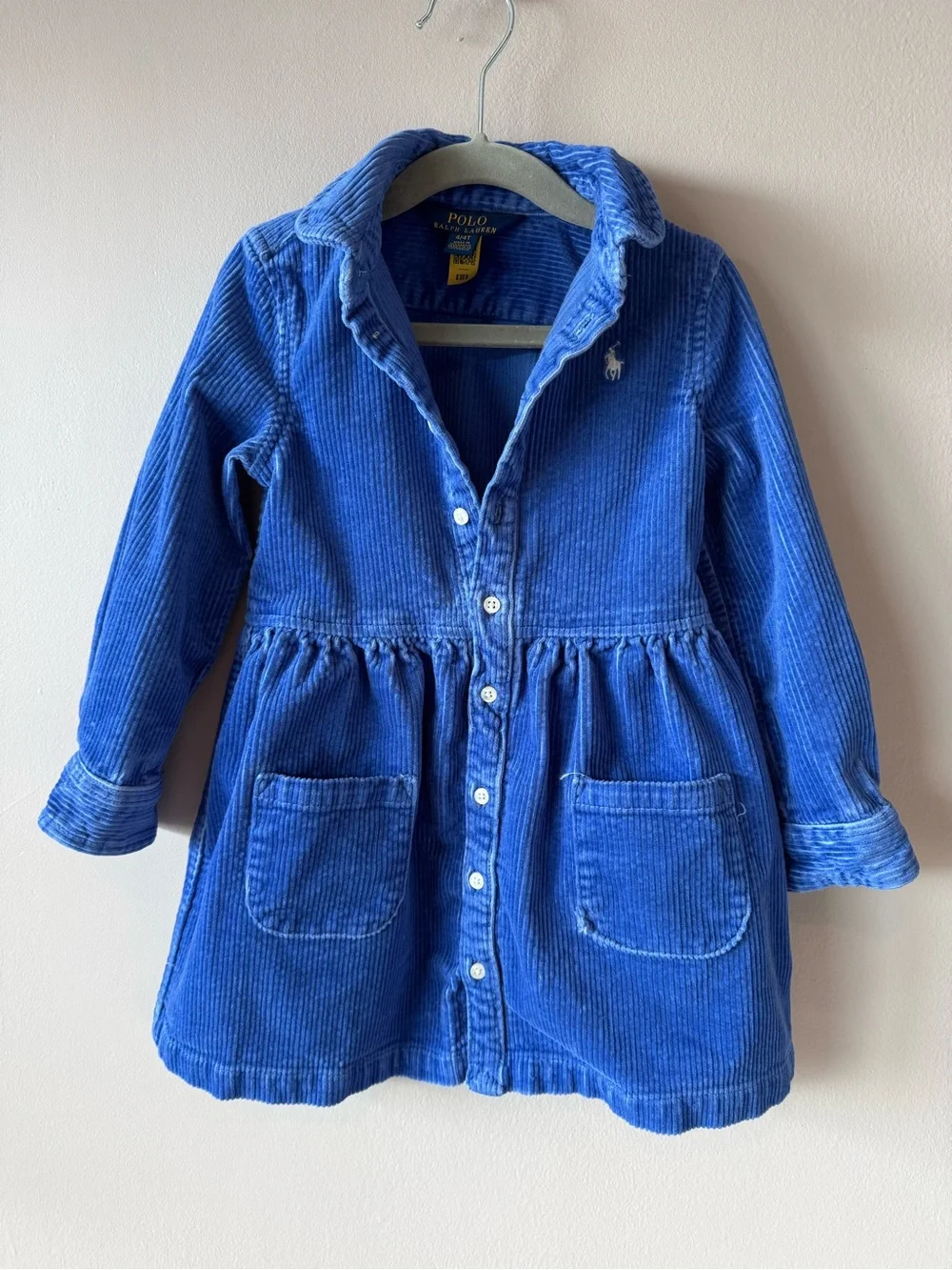 Polo Ralph Lauren Toddler Blue Corduroy Button Down‎ Pocket Dress Size 4T